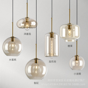 Luminaire suspendu en verre minimaliste moderne, rond, à tête unique, LED, décoration intérieure, finition cuivre - Product Image 4