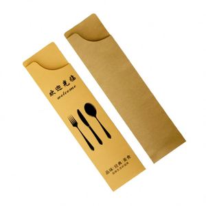 Sac en papier kraft jetable et recyclable pour couverts de restaurant, pochette en papier avec impression de logo - Product Image 2