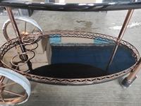 Chariot à liqueurs de luxe moderne en acier inoxydable or rose à 4 roues, avec rangement à vin 3 niveaux et plateau ignifuge pour hôtel, restaurant, maison