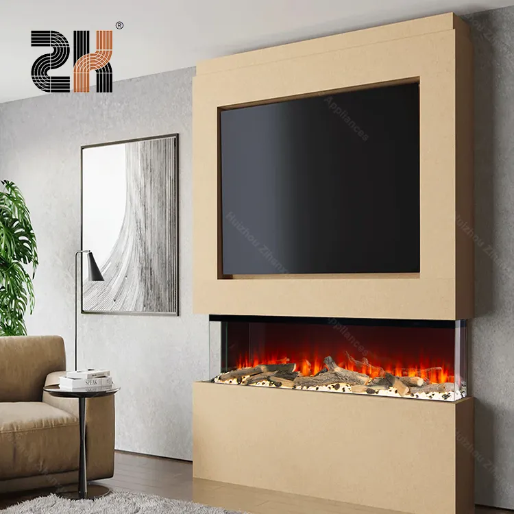 New 3 Side Mirrored Electric Fireplace Glowing Ember Bed Realistic LED Flame Electric Fireplaces with WIFI APP