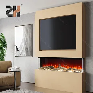 WIFIアプリを備えた新しい3面ミラー電気暖炉光るエンバーベッドリアルなLED炎電気暖炉
