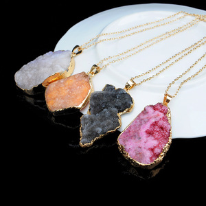 A064 luxyr nouveau <span class=keywords><strong>collier</strong></span> en pierre druzy drusy, chaîne plaquée <span class=keywords><strong>or</strong></span>, pendentif en cristal, <span class=keywords><strong>collier</strong></span> de pierres précieuses pour femmes et hommes - Product Image 3