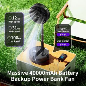 Ventilateur portable Socool, rechargeable, fonctionnant sur batterie, pliable, sur pied, avec télécommande et lumière LED 40000 mAh - Product Image 2