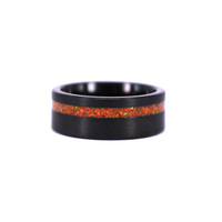 Bagues de fiançailles et de mariage unisexes en tungstène noir brossé à rainures décalées, avec opale de feu orange écrasée, certifiées par un tiers THX Jewelry