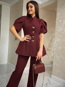 <span class=keywords><strong>Ensemble</strong></span> tailleur deux pièces grande taille pour femme, style <span class=keywords><strong>africain</strong></span>, blazer à manches courtes et <span class=keywords><strong>pantalon</strong></span> large, idéal pour le bureau - Vente en gros - Product Image 5