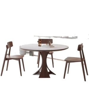 Mesa de Comedor Redonda de Lujo de Madera Maciza Estilo Italiano, Diseño Contemporáneo, 6 Plazas, Cubierta de Vidrio Templado, <span class=keywords><strong>Muebles</strong></span> para Sala de Estar - Product Image 2