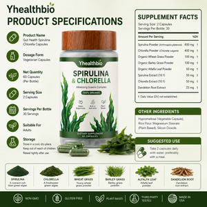 Capsules végétales de spiruline et chlorelle bio certifiées, complexe de vertes alcalinisantes, formule personnalisée, fabrication GMP, vente en gros - Product Image 2