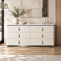 Commode à 6 tiroirs HarmTai 140 cm, commode de chambre à coucher en pierre, armoire de rangement moderne minimaliste, coins arrondis