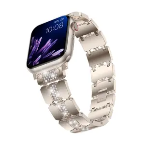 Moda diamantes metal pulseira de aço inoxidável para a Apple relógio inteligente