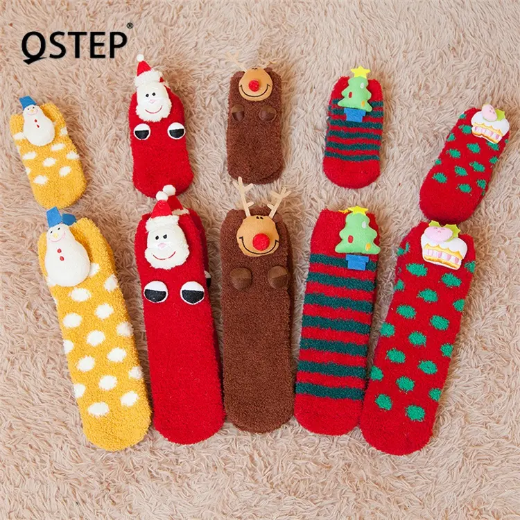 Christmas Gift Family Coral Velvet Warm Thickened Non Slip Cartoon Pattern Christmas Terry Socks
