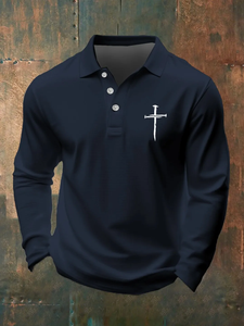 <span class=keywords><strong>Polo</strong></span> a Maniche Lunghe da Uomo Premium Best Seller con Croce Cristiana, in Tessuto Morbido e Traspirante, Ideale per la Chiesa e l'Uso Quotidiano - Product Image 3