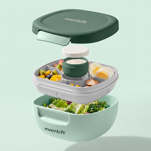 Boîte à lunch Everich grande capacité en PP 1400 ml, compatible micro-ondes, 1 couche, boîte bento tout-en-un, anti-fuite, pour les repas en déplacement et au travail - Product Image 1