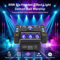 Projecteur de scène à six têtes mobiles, éclairage disco avec puissance de 80W, DMX 512, télécommande pour DJ, fête, mariage, événement
