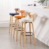 Tabouret de bar pivotant haut de gamme avec dossier en bois courbé, siège rembourré pour comptoir de cuisine