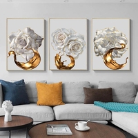 Moderne Luxe Cercle Feuille D'or Mur Art Cristal Porcelaine Nordique Affiches Image Toile mur art Verre Impression Peinture