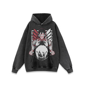 Sudadera Personalizada de Algodón Negro Grueso con Lavado Ácido, Diseño Gráfico Vintage de <span class=keywords><strong>Ataque</strong></span> <span class=keywords><strong>a</strong></span> <span class=keywords><strong>los</strong></span> <span class=keywords><strong>Titanes</strong></span>, Camiseta con Capucha para Hombre - Product Image 2