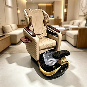 Fauteuil de pédicure électrique de luxe inclinable avec massage, fauteuil de spa pour pédicure avec bassin en verre pour les pieds et table d'appoint pour manucure - Product Image 3