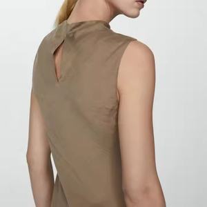 เดรสยาวผ้าฝ้ายลินินสีพื้นแบบขายส่งยอดนิยมปี 2025 คุณภาพดีเยี่ยม ดีไซน์หรูหรา สไตล์ลำลอง วินเทจ สำหรับฤดูร้อน - Product Image 4