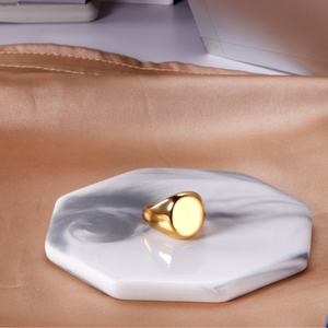 Bagues signet ovales minimalistes en acier inoxydable plaqué or 18 carats pour femmes, bijoux de mode, bagues épaisses pour couples - Product Image 3