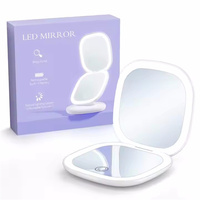 Miroir cosmétique LED rond élégant Mini miroir de maquillage de poche pliant en gros pour le voyage