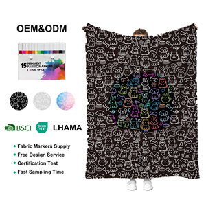 Factory <strong>Halloween</strong> Gift Color in Fleece Sherpa Kid Children Washable Oversized Washable DIY Coloring Throw <strong>Blanket</strong> With Markers - Product Image 2