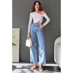 Blusa Elegante de Punto con un Solo Hombro y Detalle de Fruncido Lateral para Mujer, Uso Diario, Top Asimétrico Blanco, Ajuste Elástico - Product Image 2