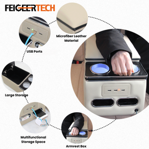 Feigeer Tech <span class=keywords><strong>Accoudoir</strong></span> universel pour voiture, installation facile sur la console centrale avec sac de rangement, support de main en cuir, coussin de soutien - Product Image 2