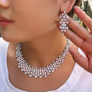 Sparkly White Women Cubic Zircon Brides Engagement Chunky Jewelry Set for Lady Wedding Dress Very Luxury Accessories