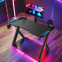 Bureau de jeu pour ordinateur de bureau en fibre de carbone de 120 cm avec porte-gobelet, LED RGB, noir, ergonomique, tables de jeu E-Sports