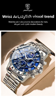 Montre chronographe pour homme, cadran blanc, chiffres romains, aiguilles bleues, phase de lune, fenêtre de date, bracelet noir, style habillé