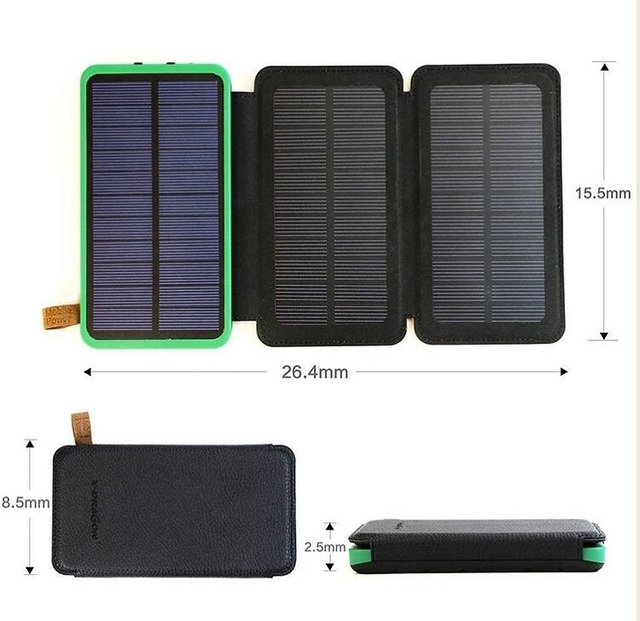 Solar Power Bank Li-Polymer Battery Waterproof Portable 10000mah Monocrystalline Solar Panel Dual USB 10W Micro USB Input