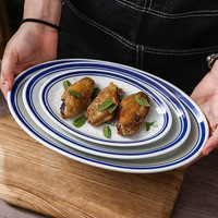 Assiette en céramique rétro bleue et blanche en porcelaine, motif coq, pour hôtels, vaisselle de table, assiette à riz, vente en gros