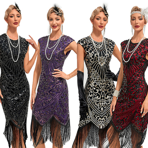 Abito Anni '30 Stile Flapper Vintage Anni '20 Lunghezza al Ginocchio Dritto Estivo con Frange Perline Paillettes per Feste a Tema Grande Gatsby Cocktail Ballo Serata - Product Image 1