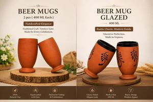 Handmade Terracotta Clay Beer Cups Natural <b>Earthenware</b> <b>Mug</b> Pots Traditional Indian Pottery Drinking <b>Mugs</b> for Beer Tea Coffee - Product Image 2