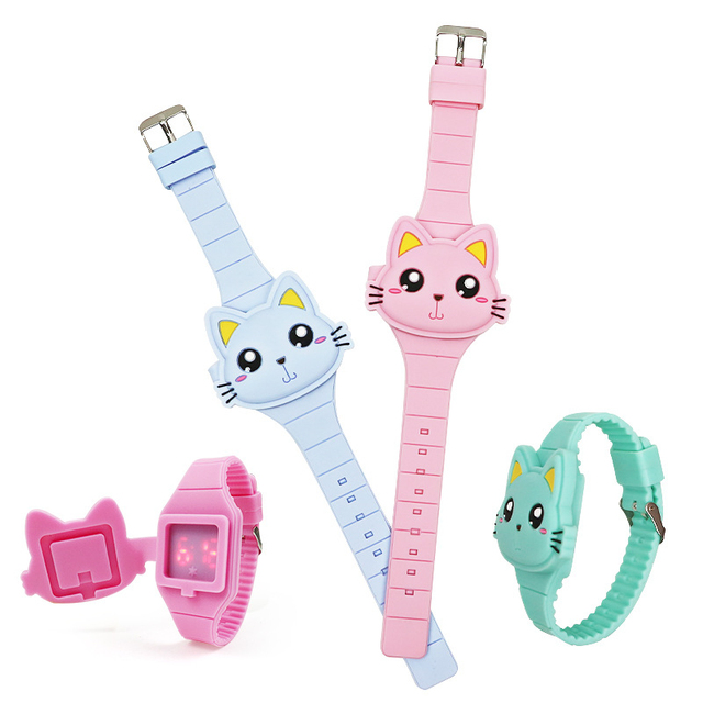 Wholesale Silicone Kid Watches 3D Cartoon Toy Cat Children Wrist Watch Sports Electronic LED Digital Watch for Kids Gift Reloj