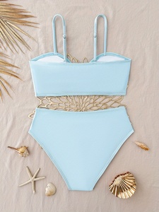 Lindo Traje de Baño <span class=keywords><strong>Bikini</strong></span> <span class=keywords><strong>con</strong></span> Diseño de <span class=keywords><strong>Tirantes</strong></span> Cruzados para Niñas y Adolescentes, Conjunto de 2 Piezas para Nadar en la Playa - Product Image 5