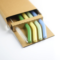 Ensemble de pailles en verre colorées réutilisables personnalisées - Accessoires de bar écologiques avec option de logo personnalisé