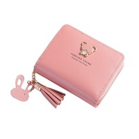 Dompet koin desain populer multifungsi tas penyimpanan kartu bank dompet rumbai ritsleting beruang lucu PU