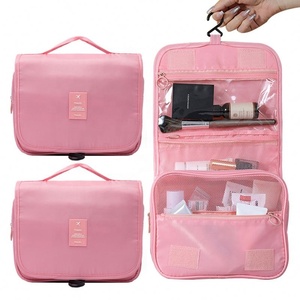 Gran Venta de logotipo de impresión personalizado y diseño de poliéster bolsa de malla de gran capacidad colgante para viaje bolsa de maquillaje cosmético con cremallera - Product Image 1