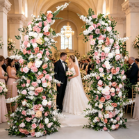Arche florale haut de gamme de style européen en roses artificielles pour décoration de mariage vintage, arrangement floral en forme de corne pour toile de fond
