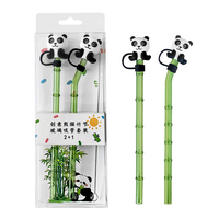 Ensemble de pailles réutilisables écologiques en verre et bambou, avec embout en silicone en forme de panda pour paille à boire, et emballage PVC personnalisé