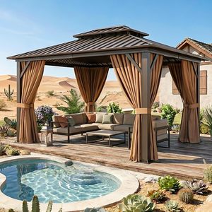 10x12FT Hardtop Gazebo, Metal Frame with Double Galvanized Steel Roof, Permanent Outdoor Pergola with <strong>Curtains</strong> and Netting - Product Image 1