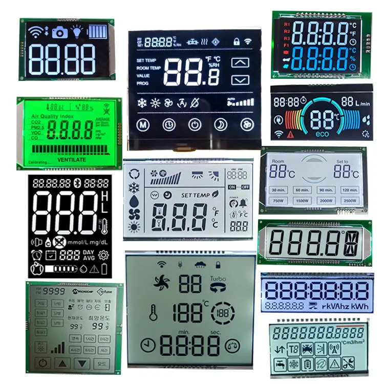 Manufacture Customise 7 Segment Monochrome co2 control LCD module Screen With PCB driver IC Custom White On Black VA LCD Display