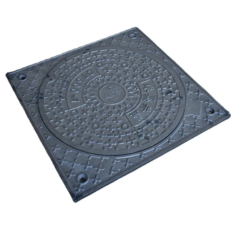 Penutup lubang Manhole besi dapat disesuaikan cetakan dengan bingkai kustom lapisan Bitumen hitam D400 Ductile besi cor r
