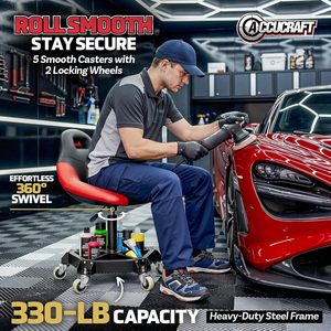 Sedia per Detailing Auto Girevole a 360° con Seduta in Pelle, Telaio in Acciaio Resistente, Supporto 150 kg, Due Ruote Bloccabili, Organizer per Attrezzi - Product Image 6