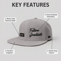 Casquette Snapback Formelle en Sergé avec Patch Tissé Personnalisé, Lettre 'Common Future Graduate' Est 2026, Gris Pierre, 6 Panneaux, en Toile de Coton, Visière Plate