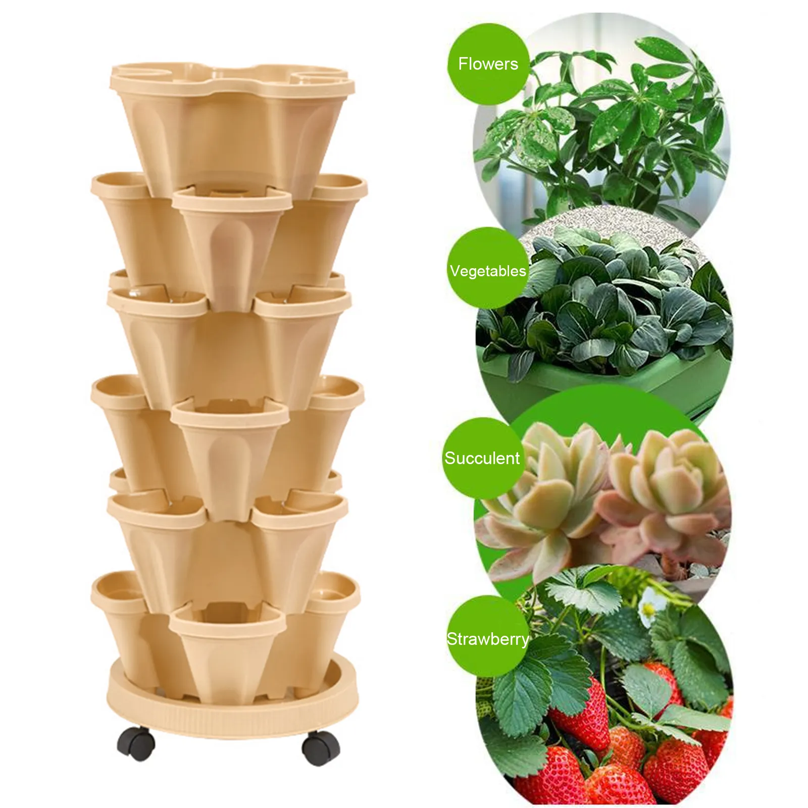 Pot Berkebun Vertikal Bisa Ditumpuk Pot Plastik Pot Bunga Gantung Di Luar Ruangan Pot Tanaman Jumlah Besar Grosir Herbal Stroberi