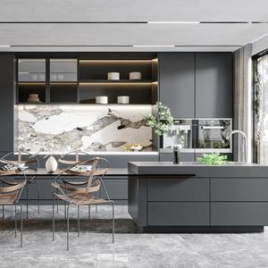 Ensemble d'armoires de cuisine de luxe en bois de pin massif écologique multifonctionnel de haute qualité moderne personnalisé vert olive - Product Image 4