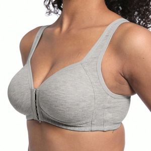 Woman Bras Front Button Closure Sexy Lingerie <b>Wire</b>-free Elastic <b>Soft</b> Fixed Cup Push up Top Suitable Middle-aged Elderly Female - Product Image 1