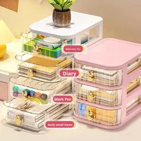 Porte-stylos en plastique transparent multicouche, organiseur de bureau pour étudiants, design mignon de dessin animé, capacité de 10L, multifonctionnel